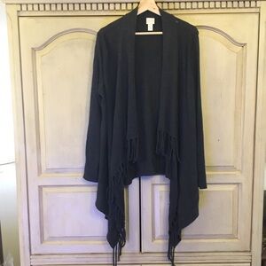 Chico’s Women’s Fringe Open Front Dark Gray Sweater Size 2 Medium